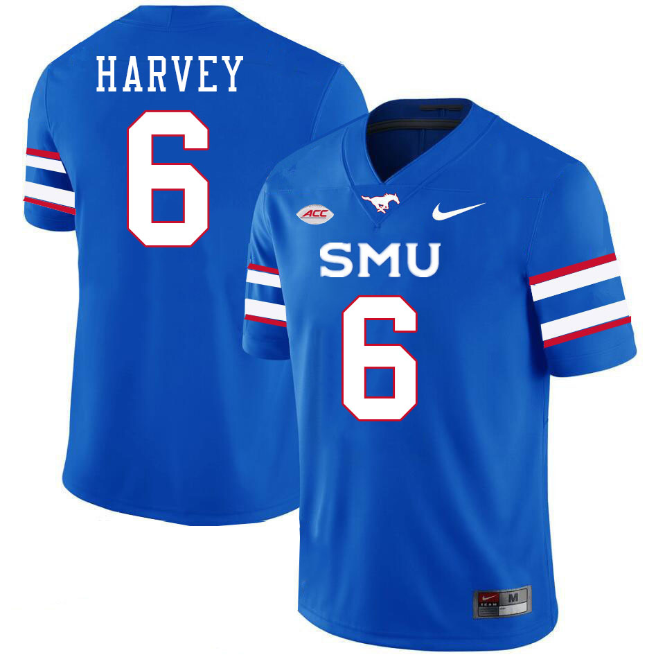 SMU Mustangs #6 Jahfari Harvey Jersey College Football Uniforms-Royal